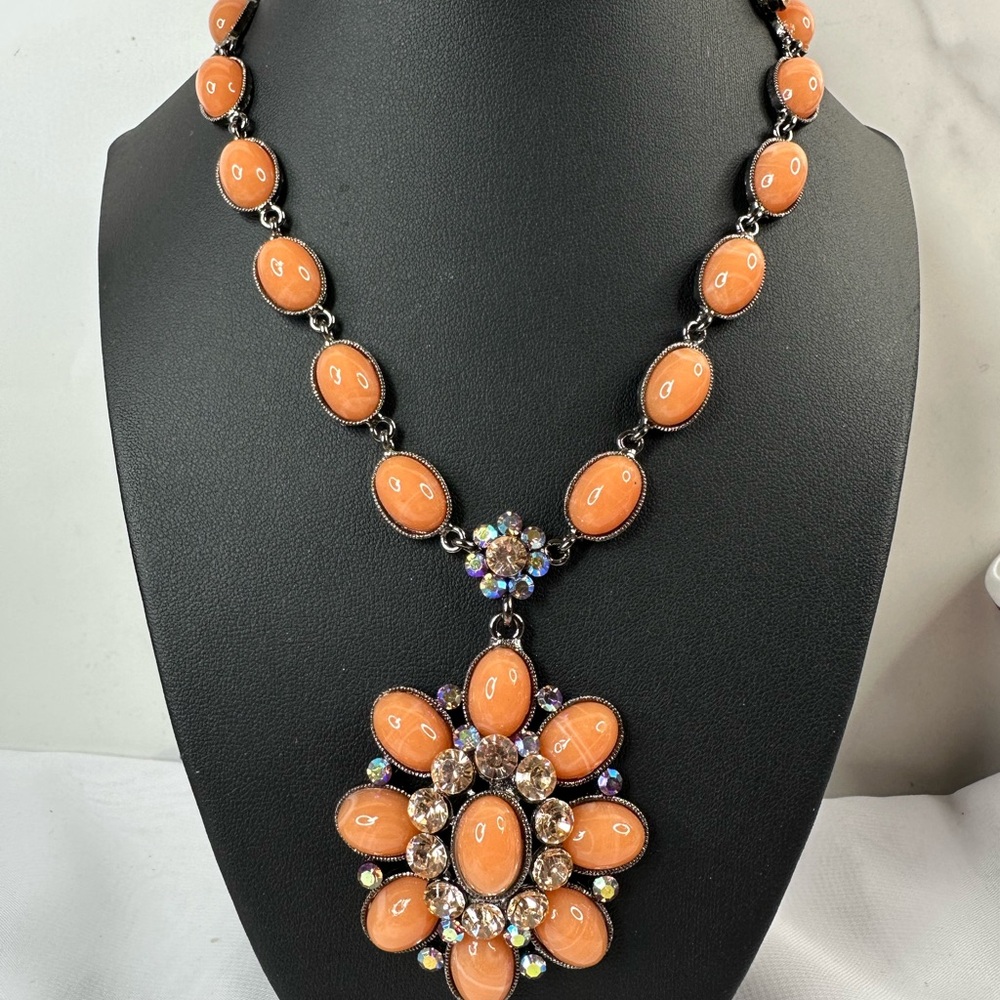 Vintage SNK Ornate Orange Cabochon Necklace